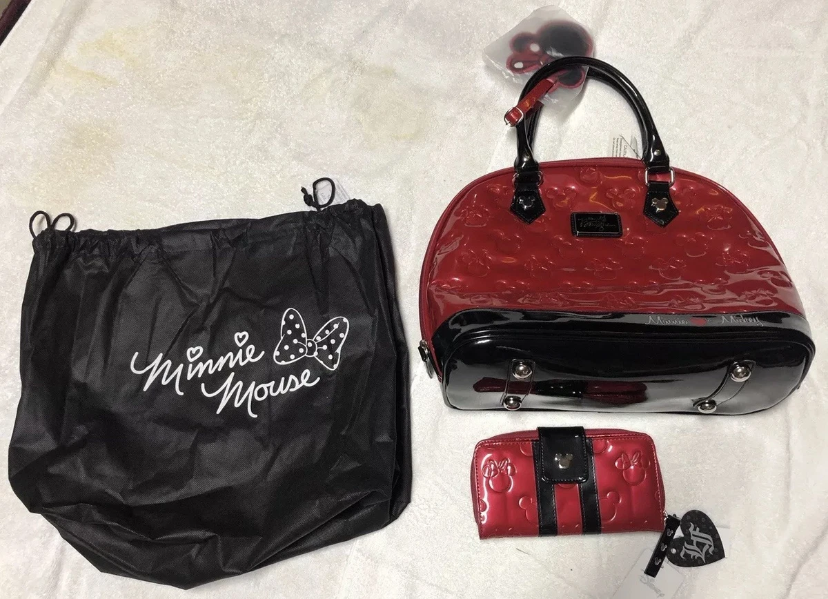 New Disney Boutique Minnie Loves Mickey Purse And Wallet Set Red Embossed