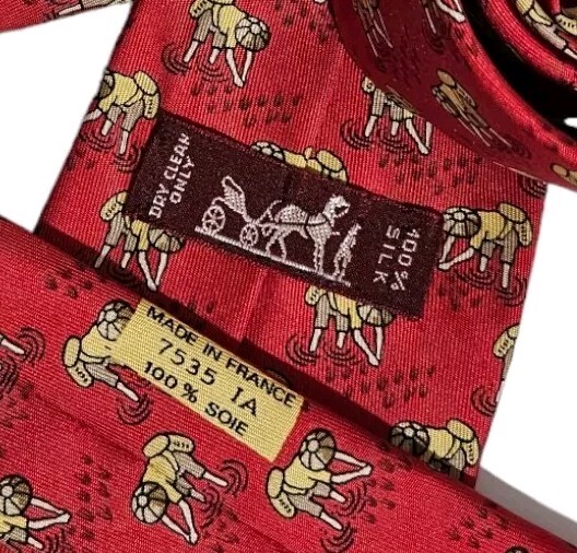 HERMÈS 7535 IA Mens Silk Tie LUXURY Red Yellow Chinese Rice Picker