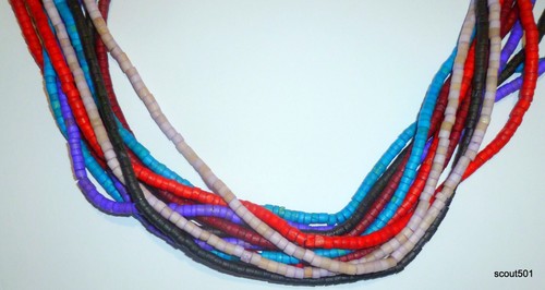 Vintage 80s Gerda Lynggaard Monies Colorful Horn & Wood 12 Strands Ceramic Beads - Picture 6 of 12