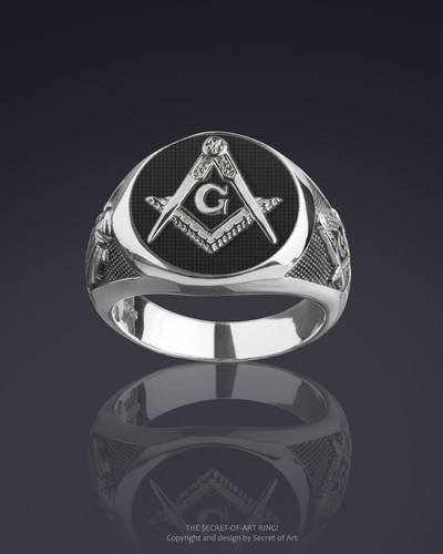 Masonic Ring Blue Lodge 925 Silver Freemason Masonry All Seeing Eye blackened - Picture 7 of 24