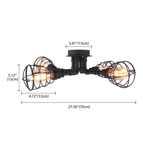 Metal Iron Pipe Steampunk Flush Mount Ceiling Lamp Industrial Cage Shade Light - Picture 7 of 18