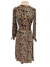 Reformation Leopard Print Midi Dress With Long Sleeves & Tie Cuffs Keyhole Back