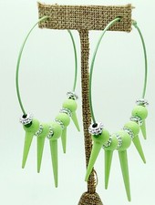 E001 Green Fierce Spiked  silver beaded Big Hoop Dangle fashion jewelry Earring