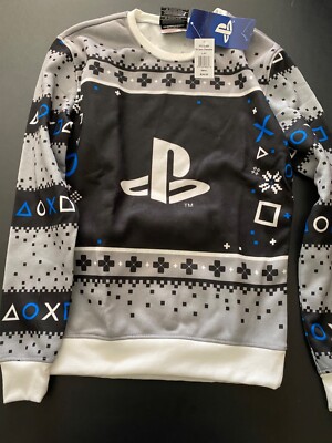 PlayStation Christmas Ugly Holiday Sweater New Mens Small Black Gray PS