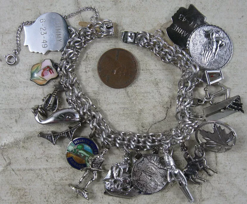 Vintage Sterling Silver Charm Bracelet 29 Charms