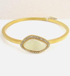 T Tahari 14K Gold- Plated Ivory Stone And Crystal Accent Bangle Bracelet Nwt