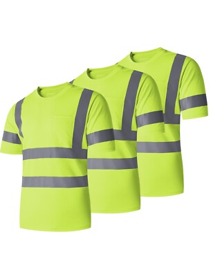 Ubon Men's Safety Shirts Reflective High Vis Construction Work Shirts 3-Pack