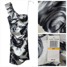 NWT B.Darlin Cream/Black Rose One-Shoulder Pleated Sheath Satin Party Prom Dress