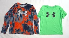 LOT OF 2 UNDER ARMOUR USED BOYS L ATHLETIC LONGSLEEVE SHIRT/T-SHIRT NEON/ORANG