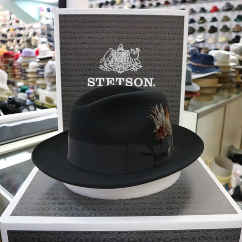 STETSON TEMPLE BLACK FUR FELT FEDORA 