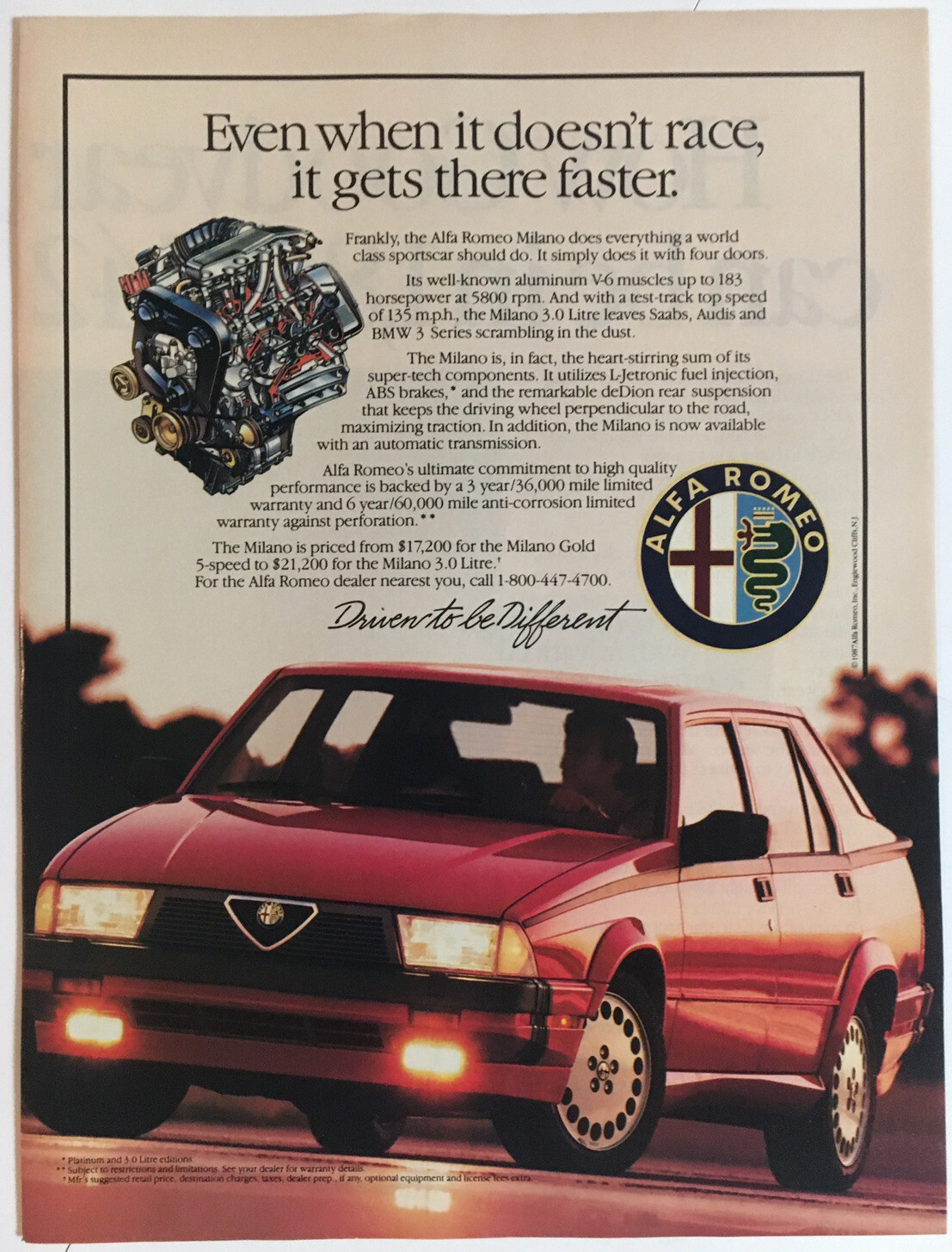 1988 Alfa Romeo Milano Vintage Print Ad 8x11 Inches Wall Decor | eBay
