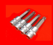 4 tlg. TORX &  VIELZAHN Stecknuss Eins&auml;tze T-60, T-70  & M14, M16 x 100mm Lang