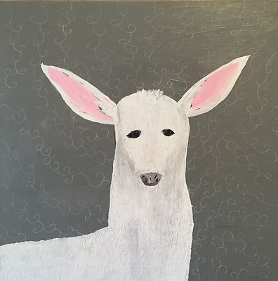Mix Media Painting ORIGINAL Art 22x22  Ready To Hang Sides Painted White Animal