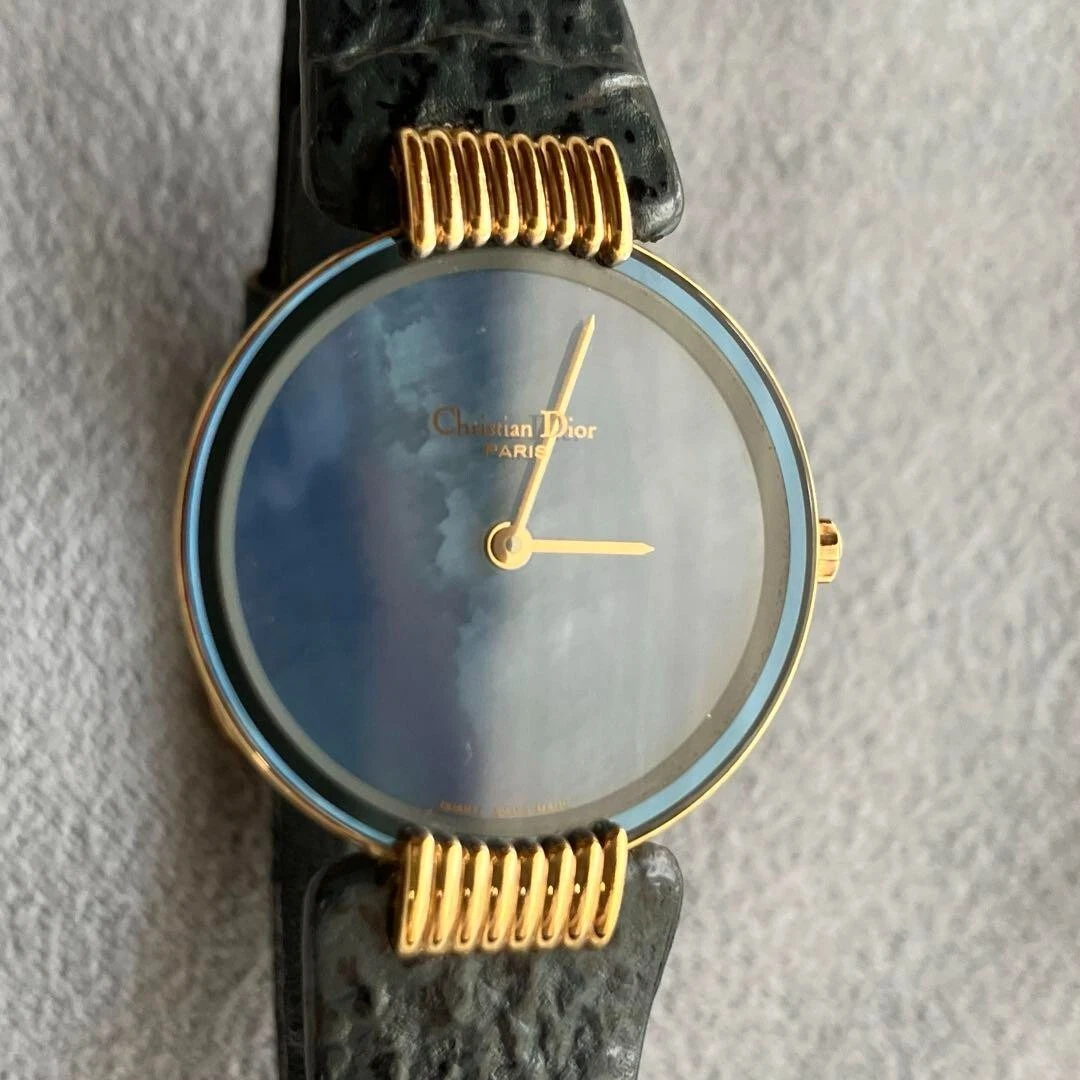 Montre bracelet Christian Dior Bagheera bleu cuir noir OCCASION authentique #6889