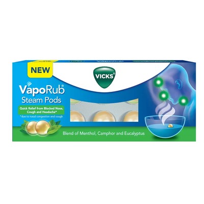 Vicks VapoRub SteamPods 10s Quick Relief from Blocked Nose Sinus Cold & Cough