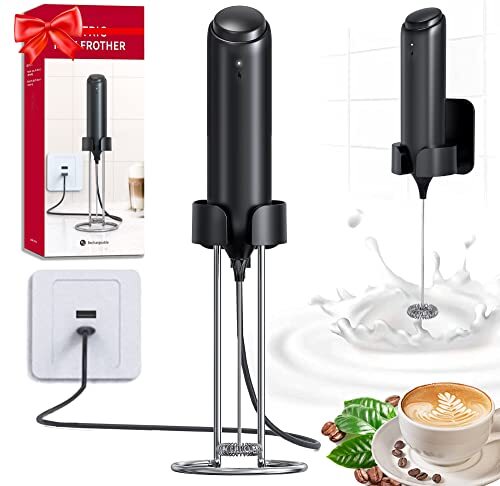 Rechargeable Milk Frother Handheld Coffee Frother Handheld with USB Charging ...