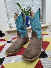 Ariat Kids Turques and Brown Cowboy Boots Size 1 Square Toe
