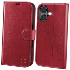 Compatible with iPhone 16 Wallet Case, PU Leather Flip Folio Case with Red