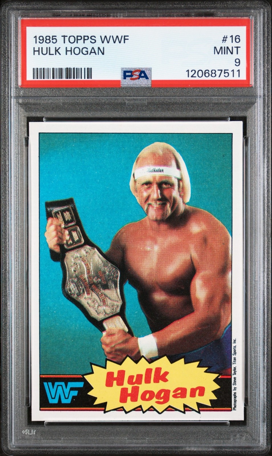 1985 Topps WWF WWE Pro Wrestling #16 Hulk Hogan RC ROOKIE HOF Blue PSA 9 MINT