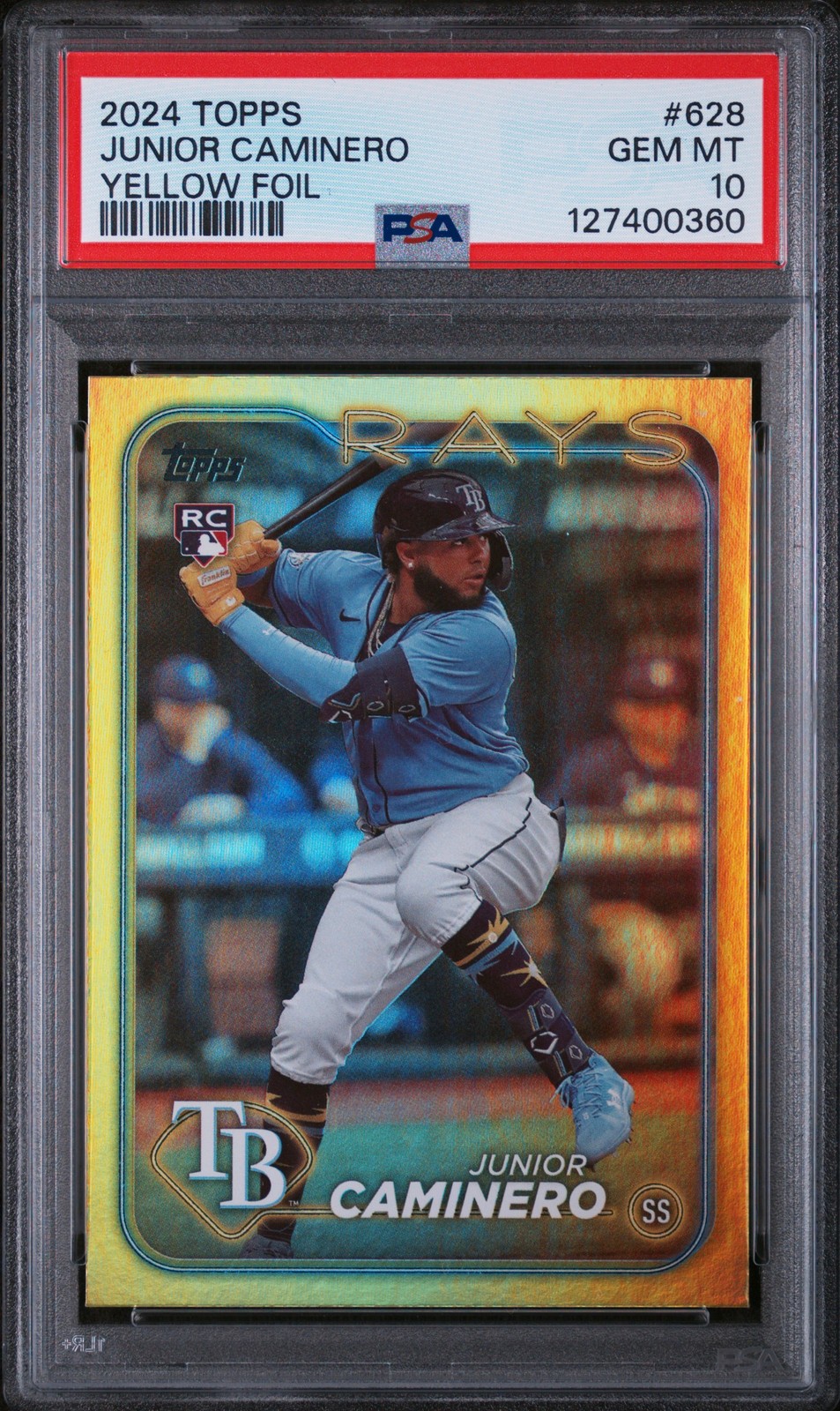 2024 TOPPS YELLOW FOIL #628 JUNIOR CAMINERO PSA 10
