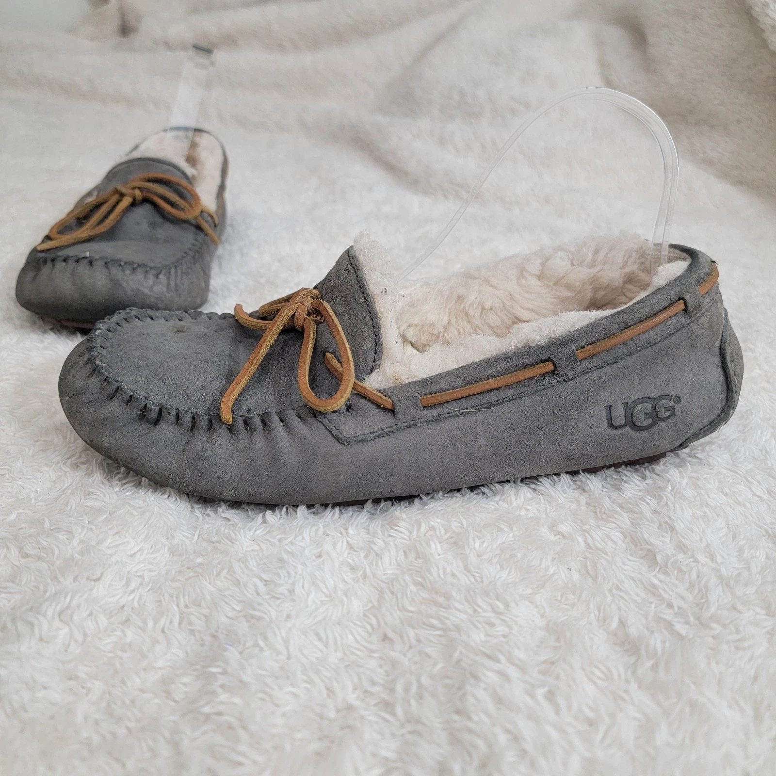 UGG Dakota Ciabatta Mocassino Pelle Grigio Suola Gomma Shearling Donna 9 40