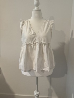 Trf Collection Zara Women Sleeveless V Neck Cotton Tie Blouse White Size M
