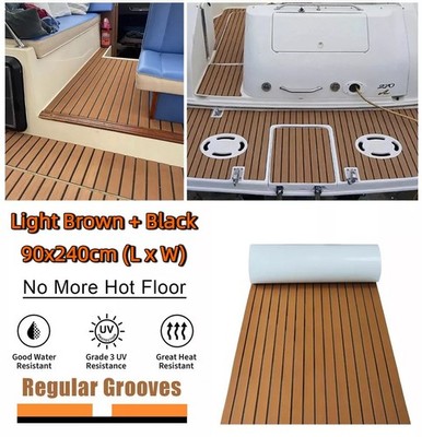 EVA Bootsmatte 240x90cm Rutschfest Hellbraun Streifen Selbstklebend Marine Yacht