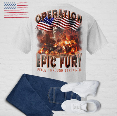OPERATION EPIC FURY T-shirt, Iran strike PEACE THROUGH STRENGTH, American Flag