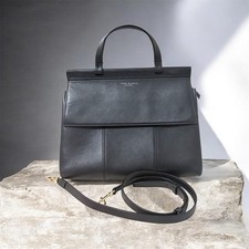 Tory Burch Block-T Satchel Shoulder Bag-Black Leather-Top Handle-Medium Size