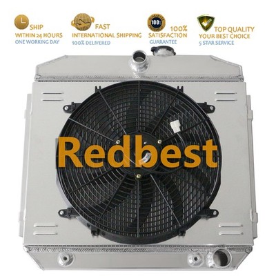 17.3''H 4Row Aluminum Radiator Shroud Fan For 1955-57 Chevy Bel Air Del Ray Nomad