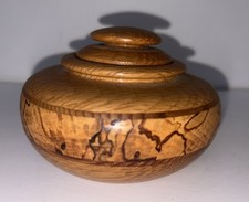 Hand Turned Wood Trinket Box Kitchen Sugar Bowl w Lid Signed 4.5  