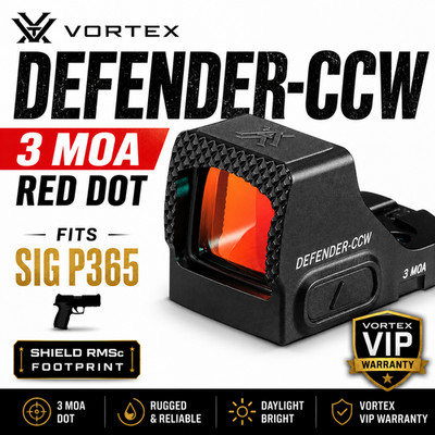 Vortex Defender-CCW 3 MOA Red Dot RMSc DFCCW-MRD3 Open Emitter Fits SIG P365 NEW