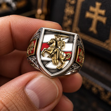 Bagues de déclaration en argent 925 oxydé emblème médiéval Pogonya...