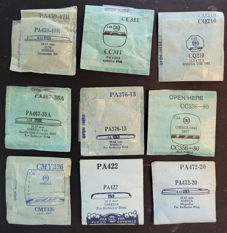 Vintage Omega Watch Parts Lot – Crystals, Mainsprings, Asst Parts – NOS Estate