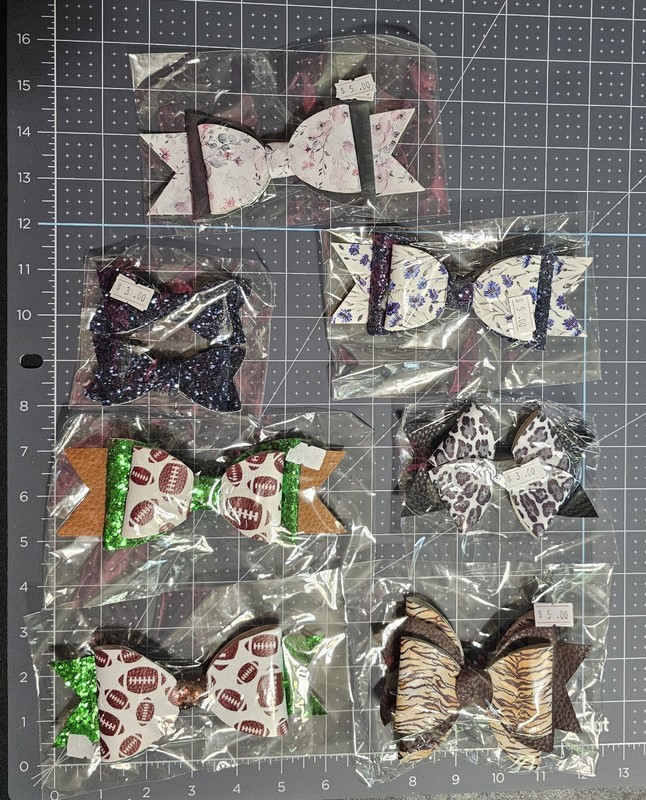 Handmade Faux Leather Hair Bows - Set of 7