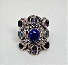 Sterling Silver .925 Lapis , Amethyst  Sapphire Cabochons Ring 8
