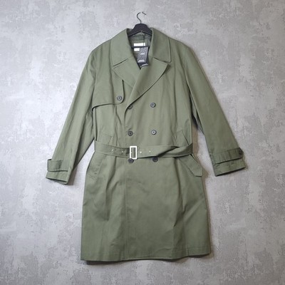 M&S Zweireiher Trenchcoat Herren Large Grün Gürtel Taille Wasserdicht