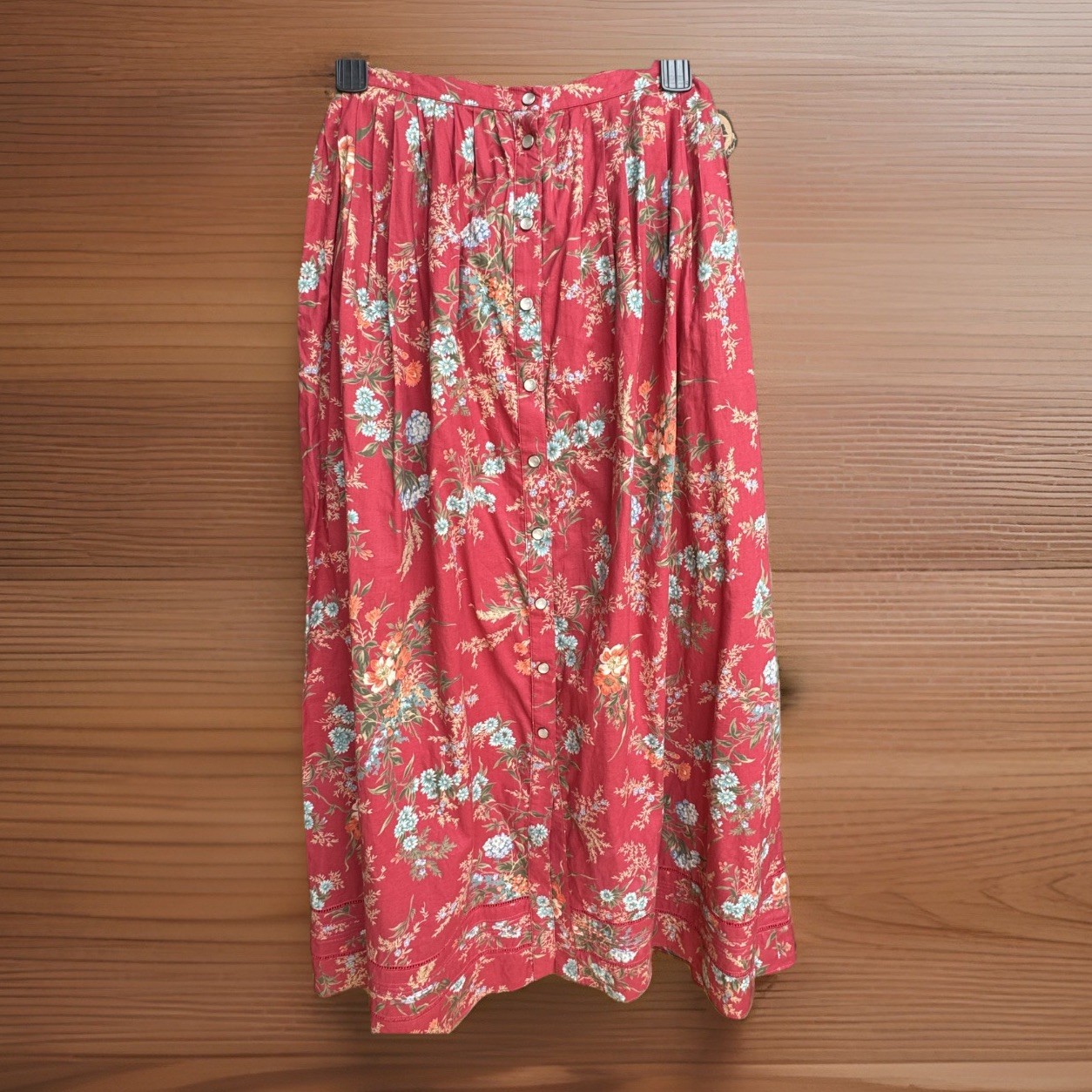 Vintage RALPH LAUREN RED FLORAL LONG Maxi PRAIRIE Dress skirt 10 Cottagecore