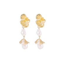 Gold Pearl Earrings for Women Baroque Pearl Dangle Drop Earrings Dainty Prom ...