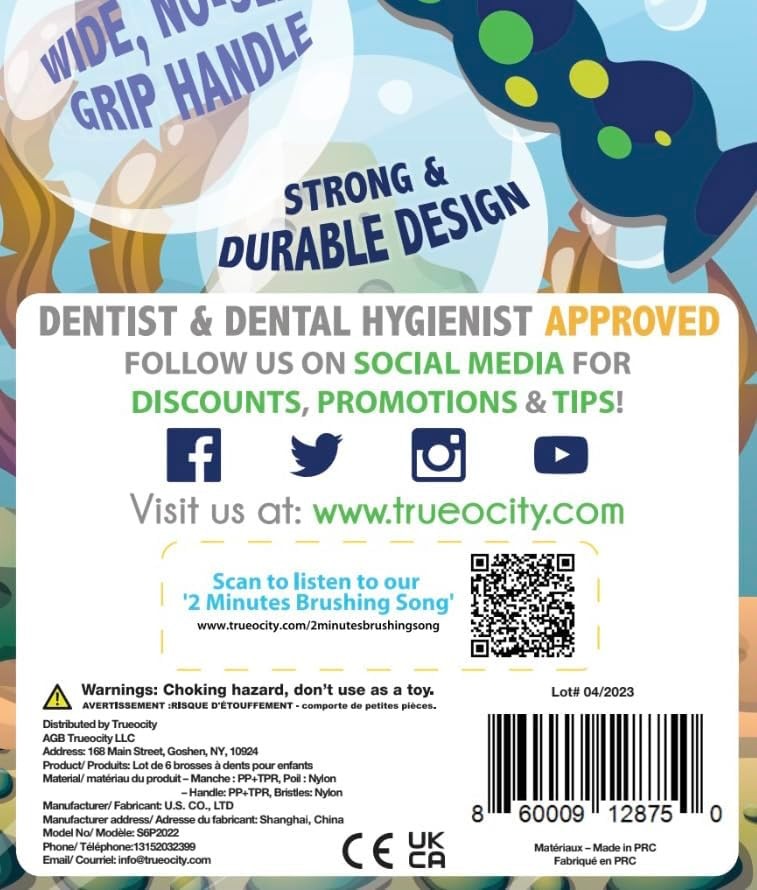 Trueocity Kids Toothbrush 6 Pack - Soft 1 Count (Pack of 6), Multi-color 