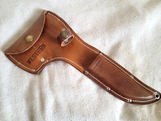 Western USA Original Ax/Knife Leather Combo Sheath Unused Excellent