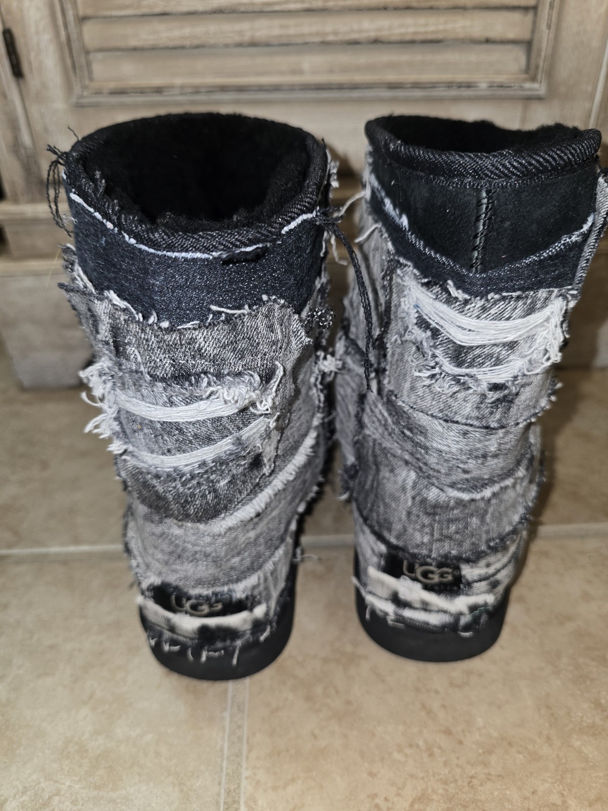 Custom reworked black patchwork denim designer bo… - image 3