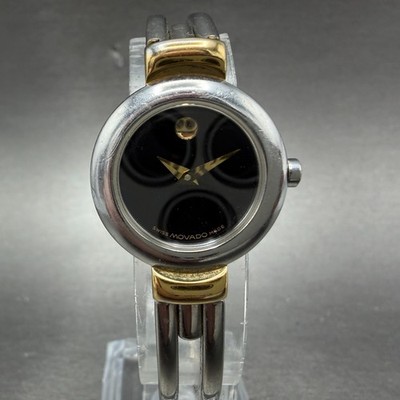 Movado Harmony Watch Women 23mm Black Dial Two Tone Round 97 A1 809 A New Batt