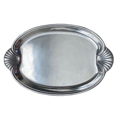 VTG WILTON ARMETALE 21'' Sea Life Scalloped Shell Buffet Tray Oval Platter Silver