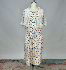Antique Vintage 1920s Cotton Floral Print Dress Lace Trim Shawl Collar AS IS