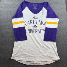 Pressbox East Carolina University Tee Womens XL White Purple Raglan 3/4 Sleeve