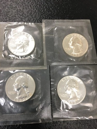 4 BU 1963 Washington Silver Quarters Brilliant Uncirculated Sealed -4 coins