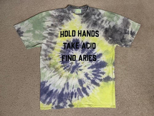 ARIES tie-dye T-SHIRT acid whirl 2XL Mens HOLD HANDS TAKE FIND ARIES