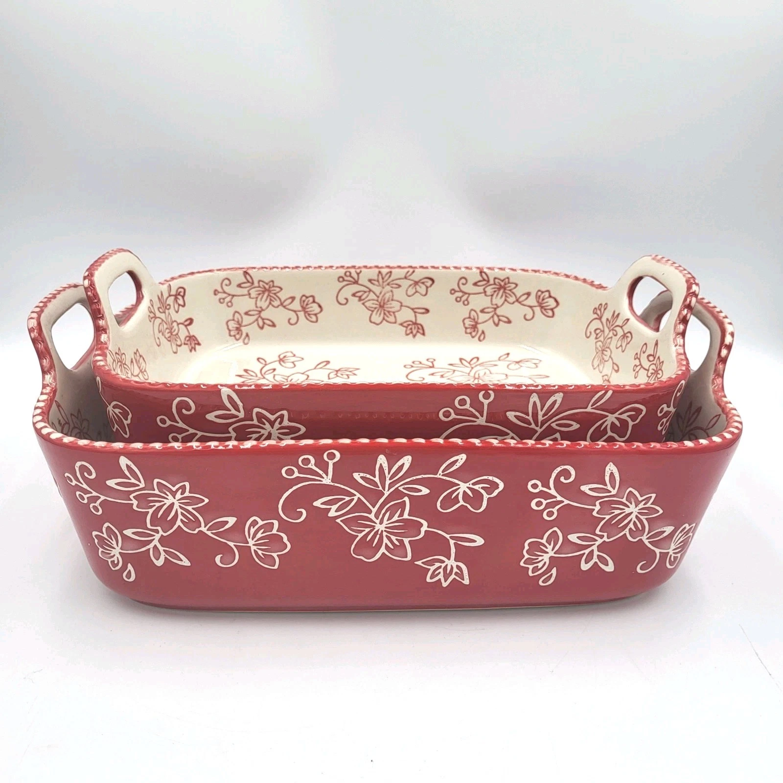 Temp-tations Floral Lace Handled Bake Serving Dishes, 1 Qt, 2 Qt - Set Of 2