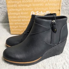 Dr Scholls Womens Black Wedge Ankle Boots Side Zip Comfort  Size 7.5M NEW